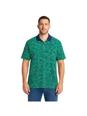 Chip Beck Collection Golf Polo Shirt 2XL Green Navy Collar Vintage Made in MEX